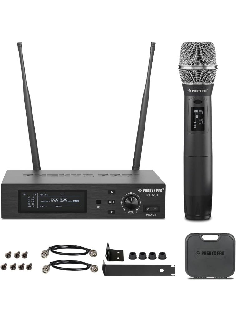 Phenyx Pro True Diversity Wireless Microphone System, Single UHF Cordless Mic, 1000 Tunable Channels, Auto Scan Professional Dynamic Mic for Singing, Stage, Studio, Recording (PTU-1U) - Image 1